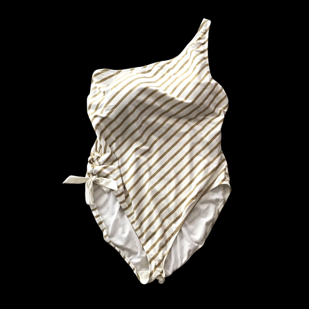 Lauren Ralph Lauren Plus Size Gold And White Grommet One Shoulder Swimsuit 18w
